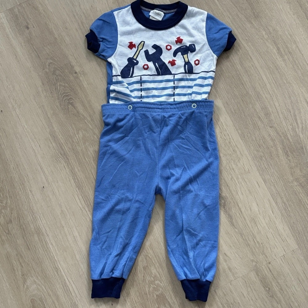 Vintage Carters Tools Boys 2‎ pcs PJ's top Bottoms Snap Waist Size 3T Toddler